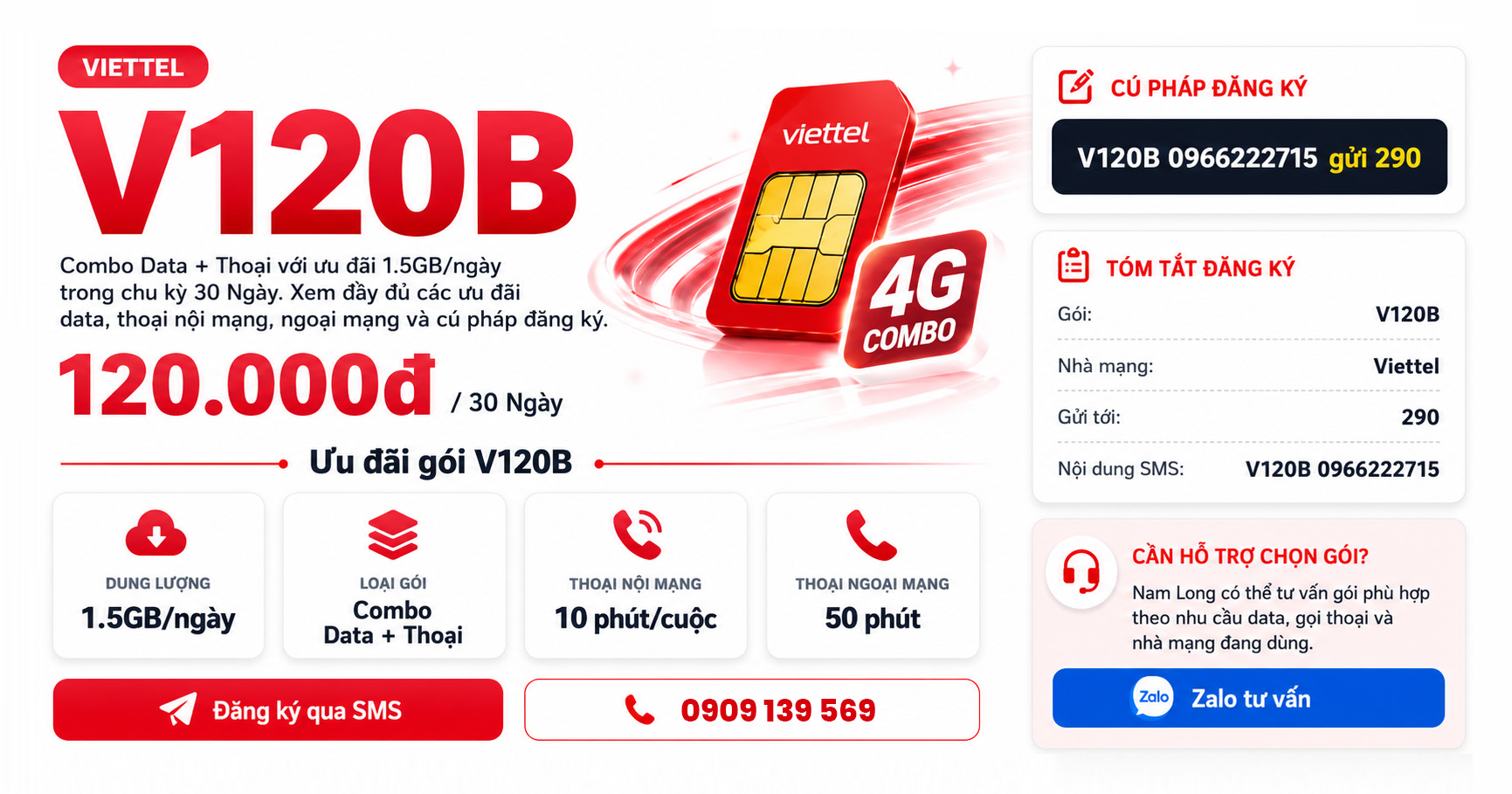 Đăng ký gói cước V120B Viettel ưu đãi khủng