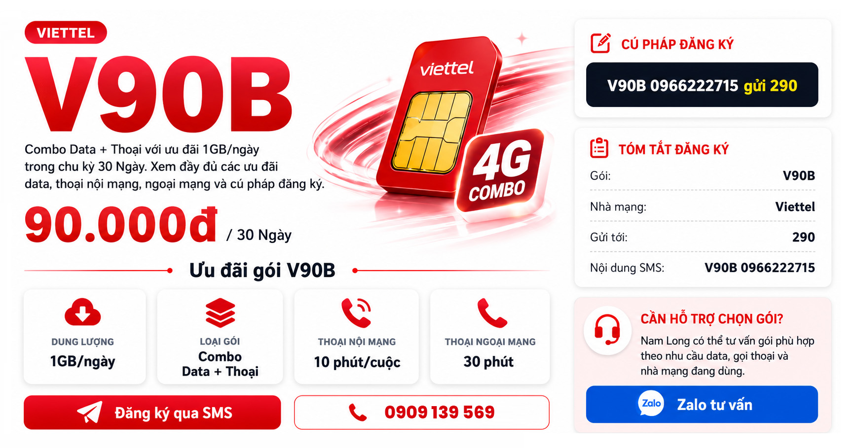 Đăng ký gói cước V90B Viettel ưu đãi khủng