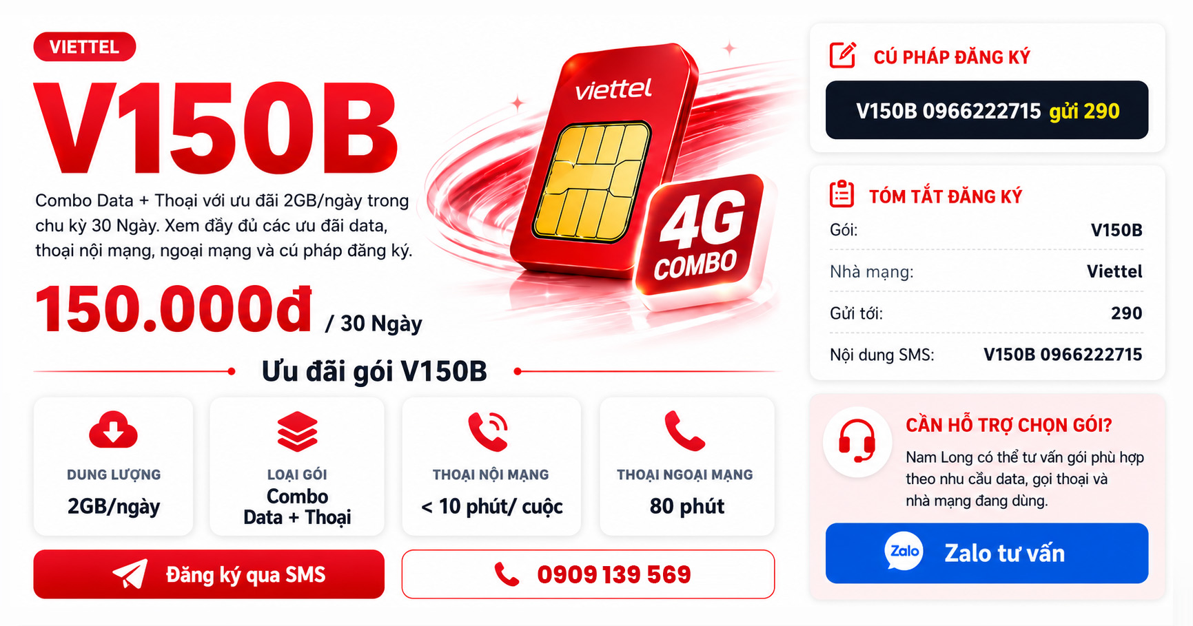 Đăng ký gói cước V150B Viettel ưu đãi khủng