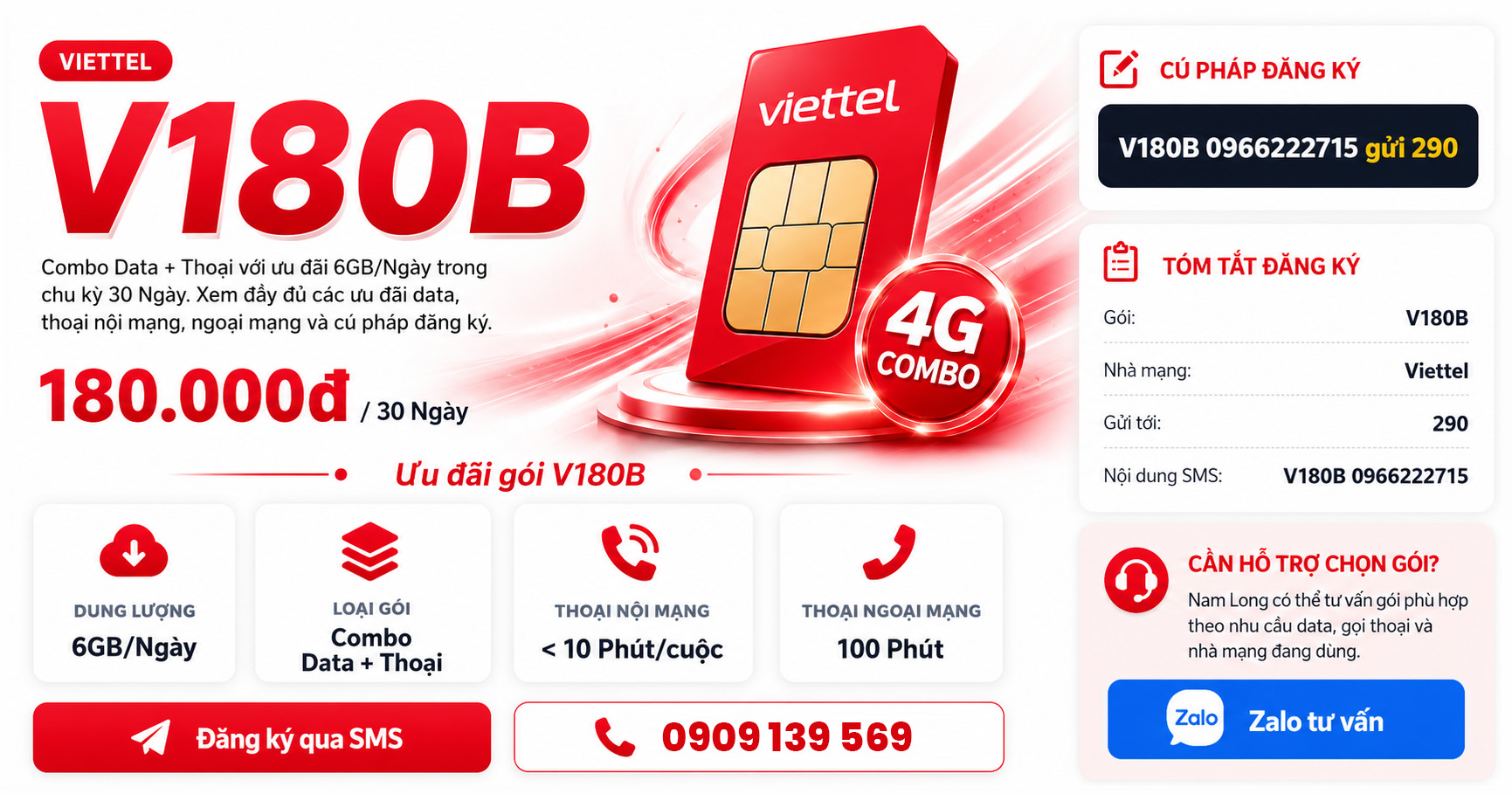 Đăng ký gói cước V180B Viettel ưu đãi khủng