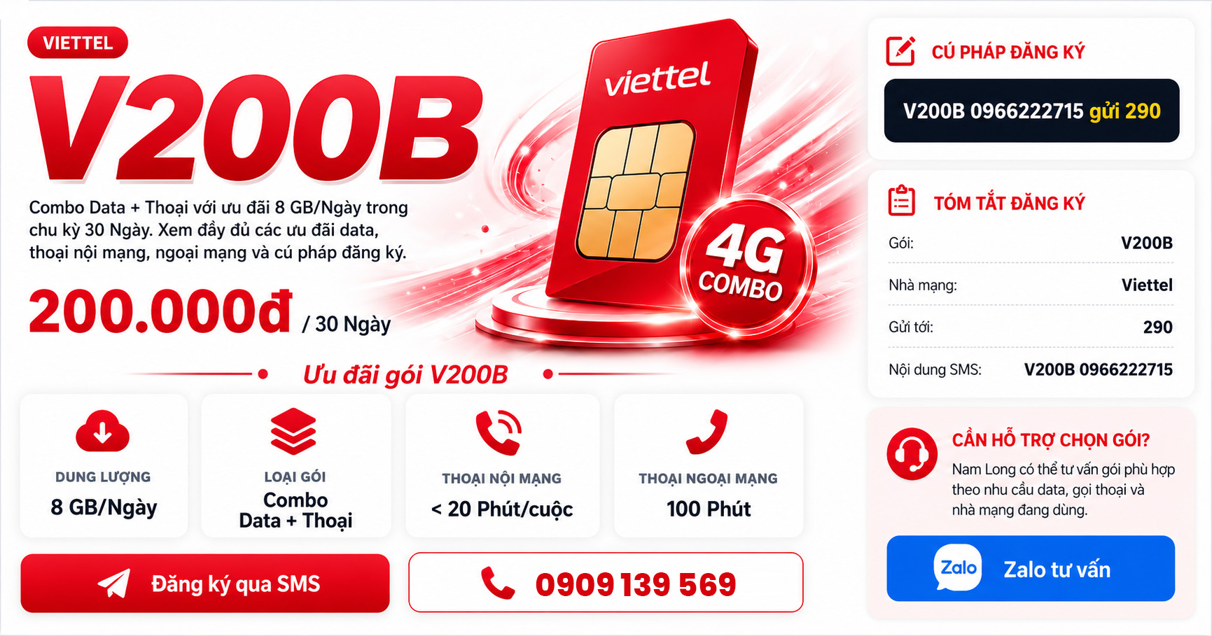 Đăng ký gói cước V200B Viettel ưu đãi khủng